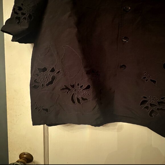 ZARA BLACK EMBROIDERED EYELET SHIRT LIMITED EDITION Sz Med - Picture 5 of 6